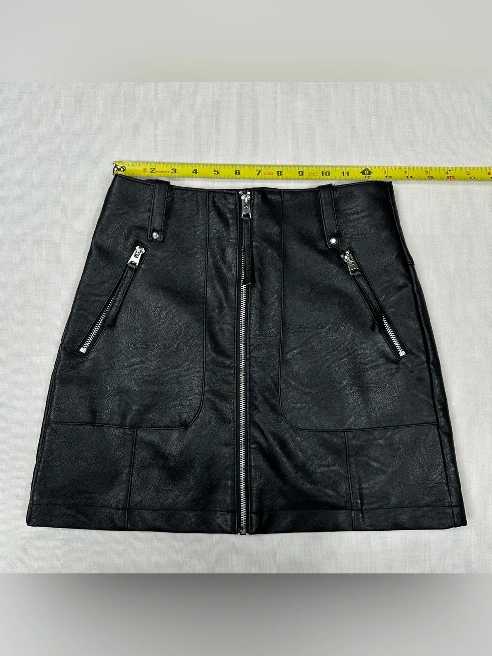 NWT Topshop Faux Leather Mini Skirt Size 4P Petite Belted Front Zipper Chic Edgy